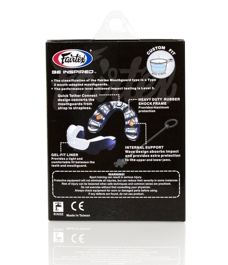 Fairtex MG3 Gel Mouth Guard Protection | Ultimate Protection for Contact Sports | Custom Fit, BPA-Free, Latex-Free | Quick Tether Connect, Heavy-Duty Shock Frame, Gel-Fit Liner (Black) Black