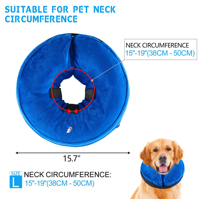 Honprodu Inflatable Dog Neck Brace, Adjustable Protective Collar Dogs, Dog Collar Leak Protection for Recovery After Operations or Wounds, Dog Neck Brace that Does Not Block the View (Blue L) [Neck: 38cm - 50 cm] L Blue - BeesActive Australia