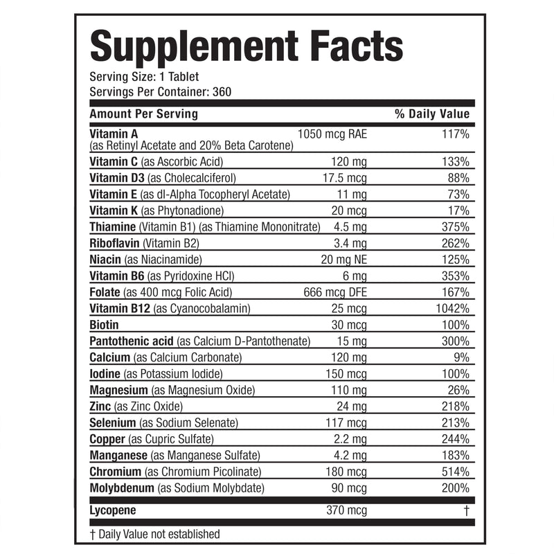 Bronson ONE Daily Mens 50+ Complete Multivitamin Multimineral, 360 Tablets | Once-Daily, Targeted Nutrition For Active Men Over 50, Non-GMO, Gluten-Free, Soy-Free 360 Count (Pack of 1)
