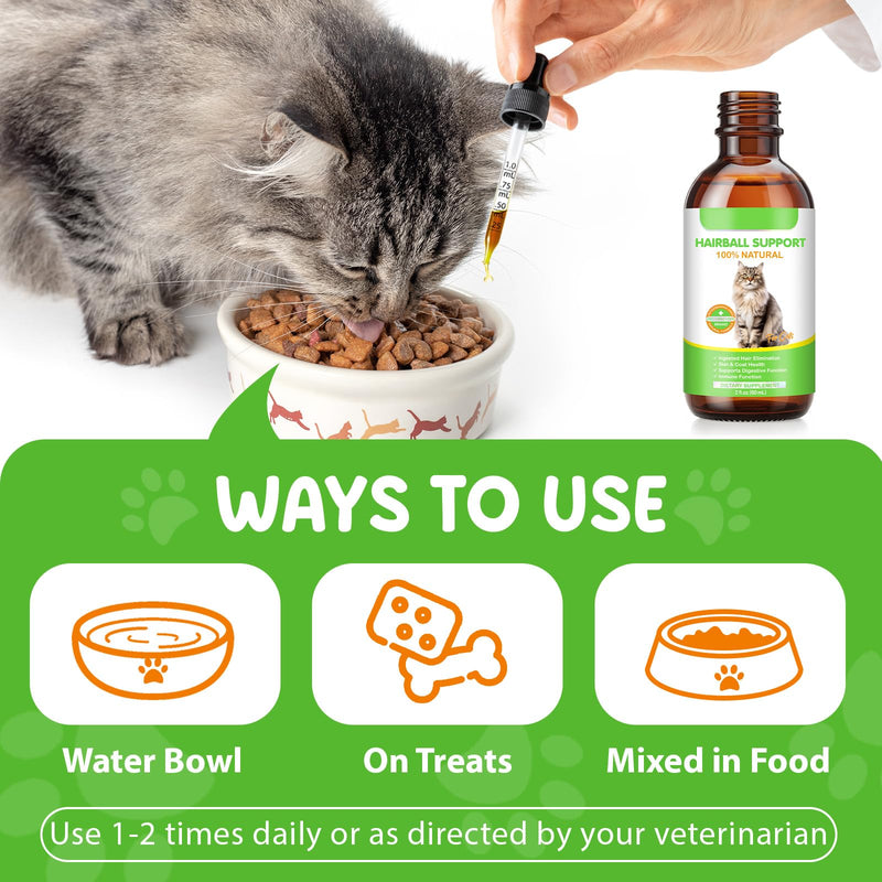 Cat Hairball Remedy Liquid Drops 60ml | Natural Fiber & Probiotics for Hairball Control & Digestive| Healthy Skin & Coat, Vitamins for Immunity | Chicken Flavor, Easy-to-Use Oral Drops