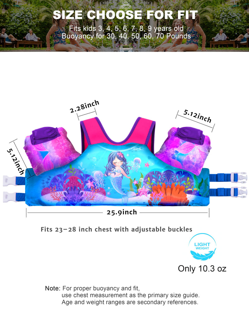 AEOCOO Puddle Float Jumper 20-30-50-60-70 Pounds, Toddler Swim Vest for 1-3-5-6-9 Years Old, Pool Floats with Swimming Arm Floaties Swim Jacket & Water Wings for Kids Swimmies, Boys, Girls, Niños Mermaid Fit 3-5-6-9 Years, 30-50-60-70 lbs