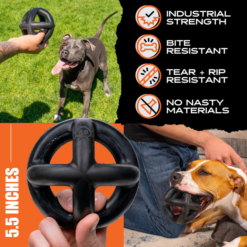 Monster K9 Indestructible Ring Ball - Lifetime Replacement - Medium & Large Breeds - Ultra Durable Dog Toy for Aggressive Chewers - Chew, Tug, & Fetch - 5.5" Black - Most Durable - BeesActive Australia