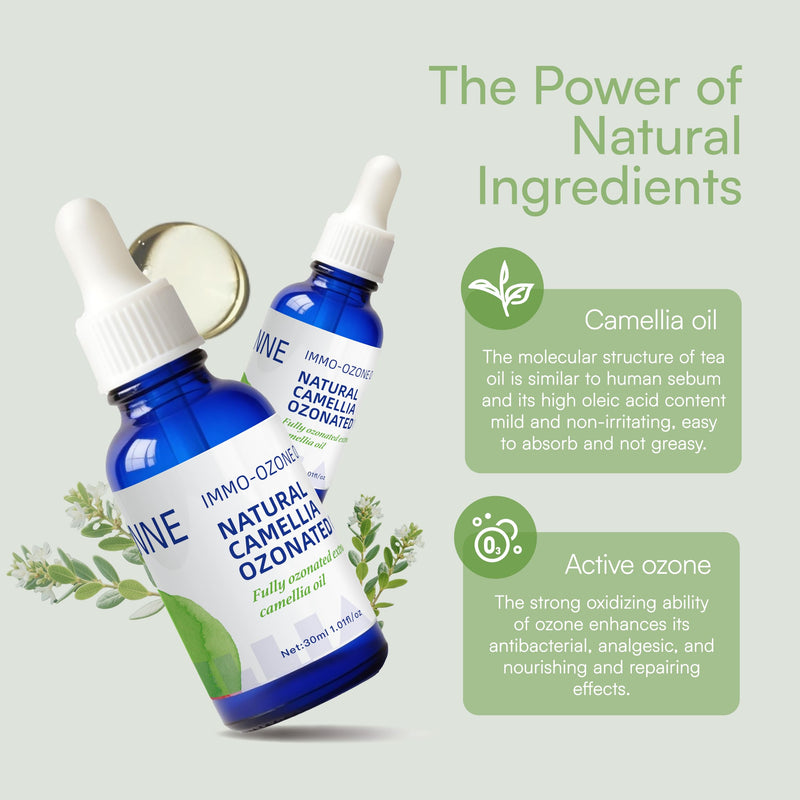 IMMO Ozonated Camellia Oil - 100% Natural & Organic for Oily & Sensitive Skin, Gentle Soothing Formula with Vitamin E, For The Whole Family, 1.01 Fl Oz, Glass Dropper | Pure Organic Ozonated Oil – Moisturizing Skin Care, Rich in Vitamin E, with Glass D...