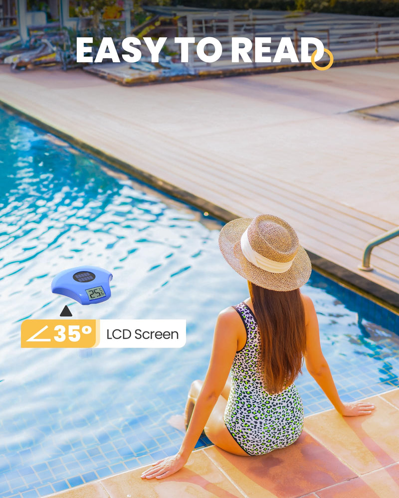 Solar Digital Pool & Spa Thermometer, Weather Resistant Floating Thermometer, IPX-8 Water Proof, 10s Measuring Cycle, Solar Powered with Over 180 Days Battery Life Darkblue - BeesActive Australia