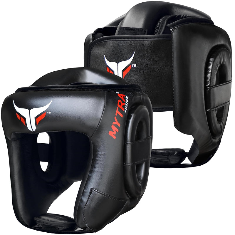 Mytra Fusion Boxing Headgear MMA Headgear Martial Arts Sparring Gear Headgear for Kickboxing, Muay Thai and Karate Training (Black, L/XL)