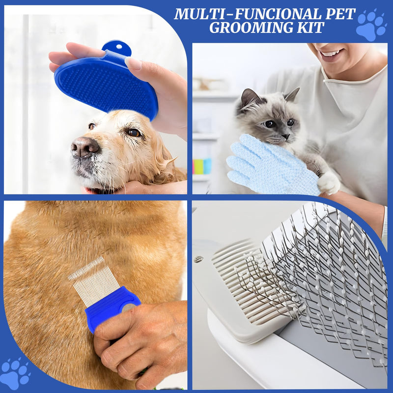 QGGTQG Rabbit Grooming Set 8 Piece Small Animal Grooming Set with Pet Trimmer, Nail Clippers, File, Pet Massage, Bath Glove, Flea Comb for Cats, Puppies, Rabbits, Hamsters (Blue) Blue - BeesActive Australia
