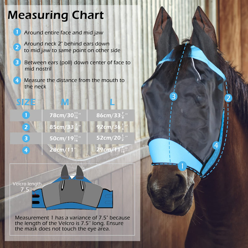 Fly Masks for Horses Equestrian Horse Supplies Horse Fly Mask with Ear Breathable Fine Mesh for Eye Protection from Insect Pests and UV Protection, Adjustable Fit for Comfort (Blue, Large) BLUE - BeesActive Australia
