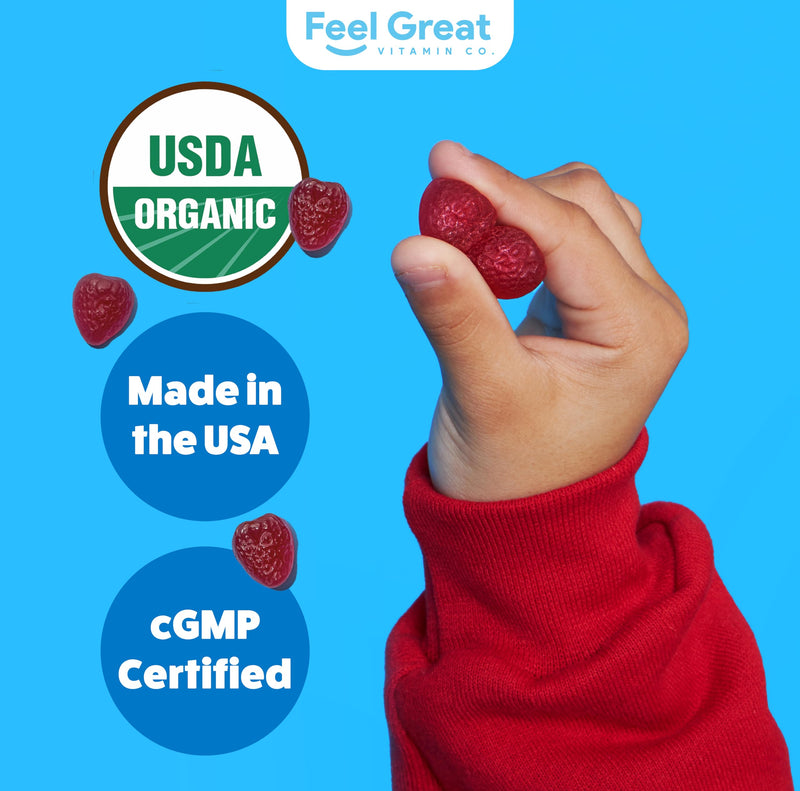 Feel Great USDA Organic Kids Probiotics Gummies | Chewable Strawberry Probiotics for Digestive Health & Immune Support | Plant Based Probiotic & Prebiotic for Kids | 30 Count | Vegan Probiotic & Prebiotic Gummy for Immune & Digestive Support, Strawberr...