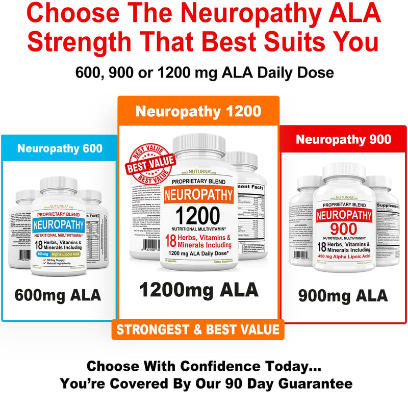 Neuroturna Support Supplement with 1200 mg Pure Alpha Lipoic Acid - Maximum Strength Formula with ALA + Vitamins + Minerals + Herbs - Best Natural Support - 180 Capsules