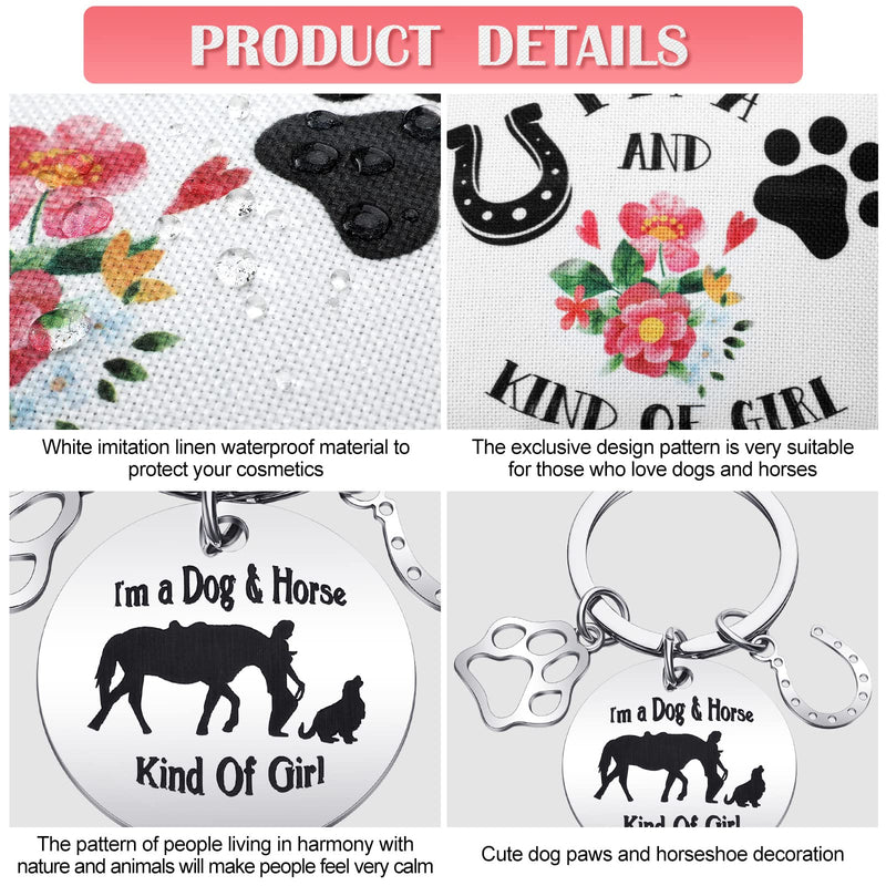 Nosiny 2 Pieces Horse Dog Lovers Gifts for Women Teen Makeup Bag Paw Horseshoe Print Cosmetic Bag Equestrian Gift Keychain Dog Horse Gifts for Girls - BeesActive Australia