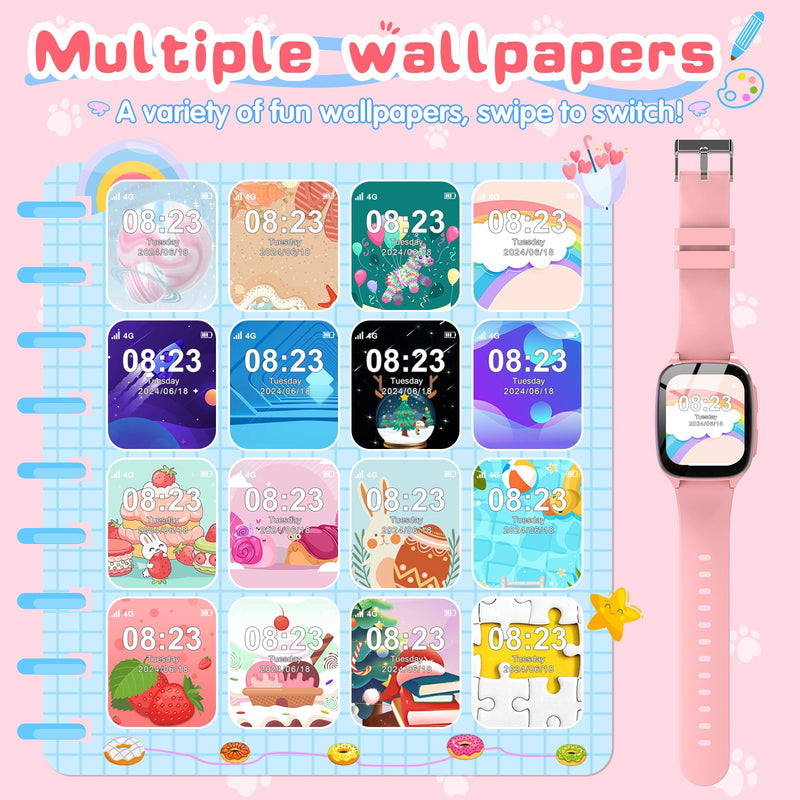 4G Kids Smart Watch – Smartwatch for Kids with Call SOS Music Camera Video Alarm Pedometer Calculator Stopwatch Educational Games, Smart Watch Phone with SIM Card for Boys Girls Ages 4-12(Pink) Pink No GPS - BeesActive Australia