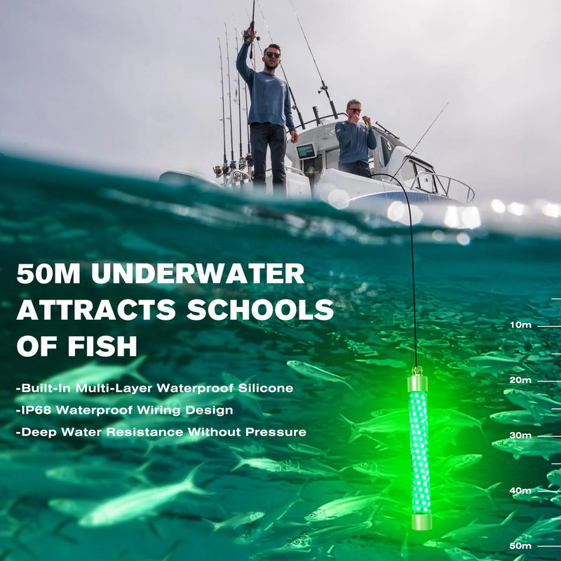 F1 12V LED Underwater Fishing Light, 100W 10000LM Green Fishing Lights for Boat Docks Kayaks at Night, Submersible Fish Attracting Light for Crappie Snook Squid Bait Catfish (16.4ft Cord) 16.4FT F1 - BeesActive Australia