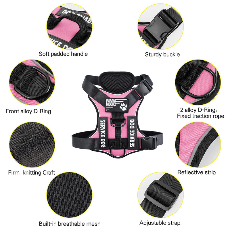 Demigreat Service Dog Harness, Reflective Dog Vest Harness with 5 PCS Patches, Adjustable Soft Oxford Pet Harness, Inner Layer Mesh, Easy to Control for Dogs Small (Pack of 1) Pink - BeesActive Australia