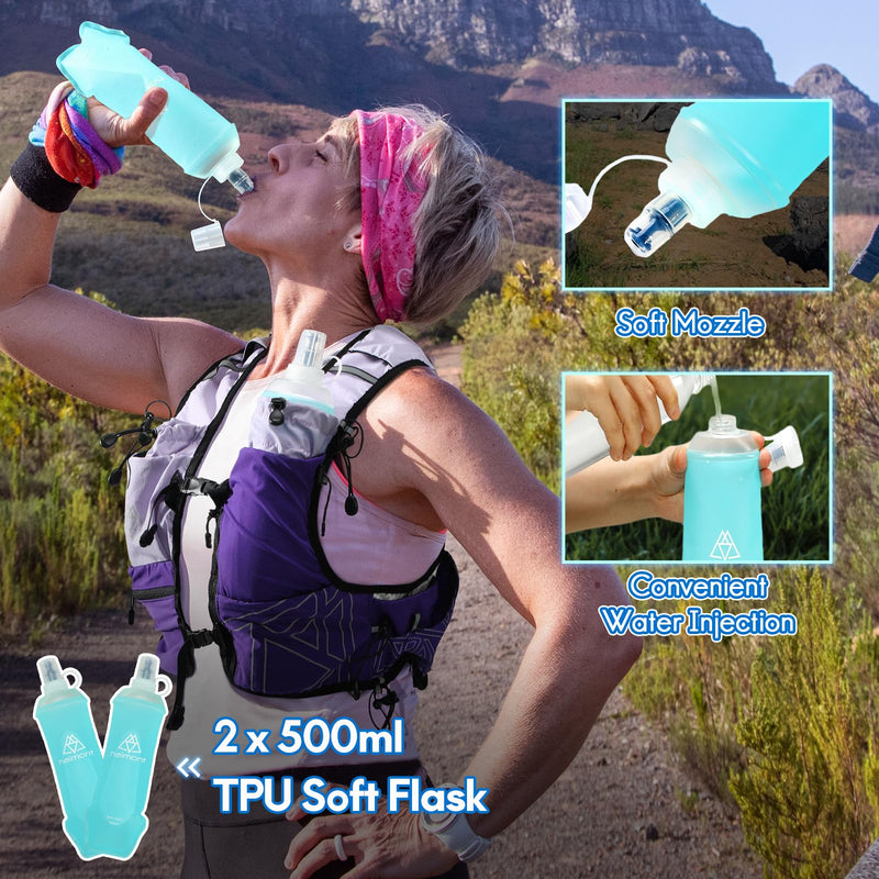 Haimont Hydration Running Vest with Water Bottles for Women Men, Adjustable Lightweight 8L Water Backpack with Soft Flasks for Trail Running Marathon Black Small - BeesActive Australia