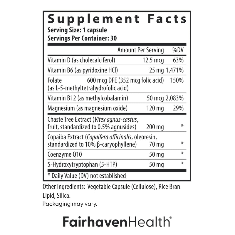 Fairhaven Health Multi-Symptom PMS Relief for Women | PMS Support Supplement for Women | Relief from Cramps, Bloating | Vegan | 30 Capsules