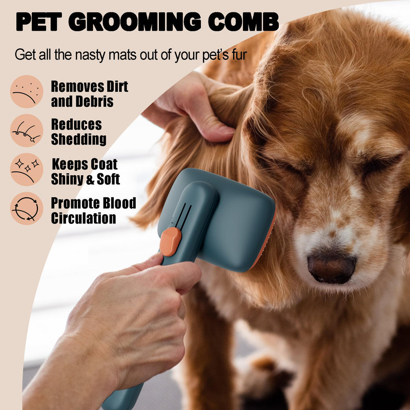 Dog Brush Cat Brush,Dog Brush for Shedding,Cat Brush With Release Button,Deshedding Dog Brush With Skin-friendly Soft Bristles 2 Level to Adjust for Long Short Haired Dogs Cats (Cyan) Cyan - BeesActive Australia
