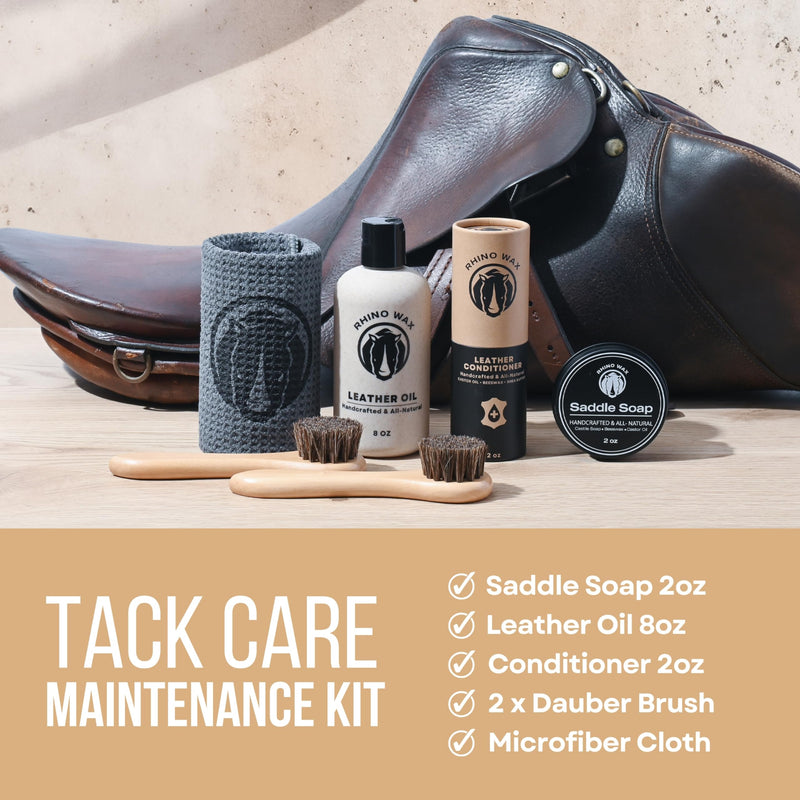 Tack Care Maintenance Kit (Saddle Soap for Leather + Leather Oil + Leather Conditioner + Brushes + Microfiber Cloth) - Maintenance for Saddles, Bridles, Boots, Reins & Straps - Made In USA - BeesActive Australia