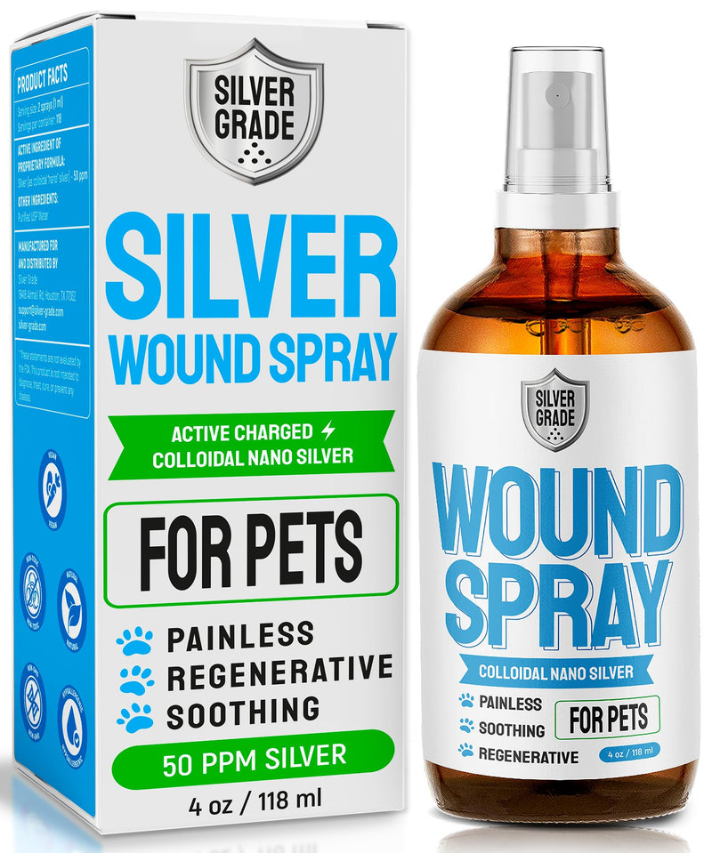 SILVER GRADE Wound Spray for Pets – Colloidal Silver Wound Care for Dogs & Cats – Helps with Skin Irritation, Hot Spots, Rashes, Scratching, Itch, Bites & Burns – Use a Dog Cone – 4 oz 4 Fl Oz