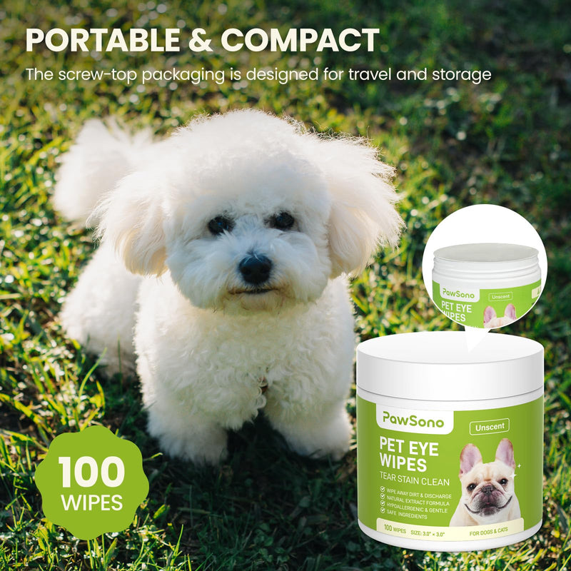 Eye Wipes for Dogs & Cats, Hypoallergenic Dog Eye Wipes Cleaner, Natural Cleaning Grooming Pet Wipes Gently Remove Tear Stain, Eye Debris, Discharge, Mucus, Non-Irritating, Unscent, 100 PCS Unscented - PawsPlanet Australia