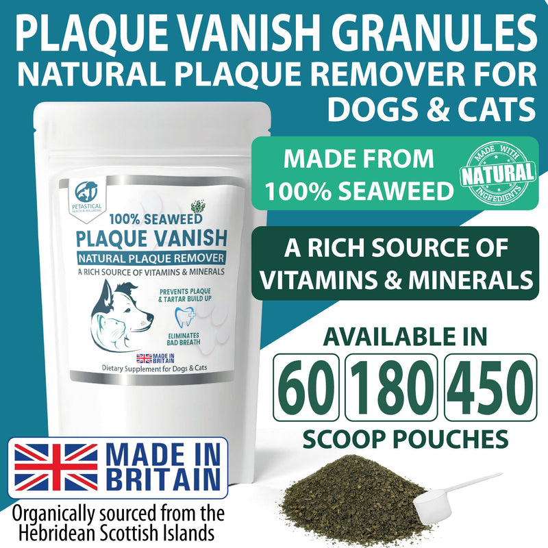 Plaque Vanish | 100% Natural Seaweed Dental Powder | Plaque Off Tartar Remover for Dogs & Cats | Banish Bad Breath | Made in UK (450g) 450g