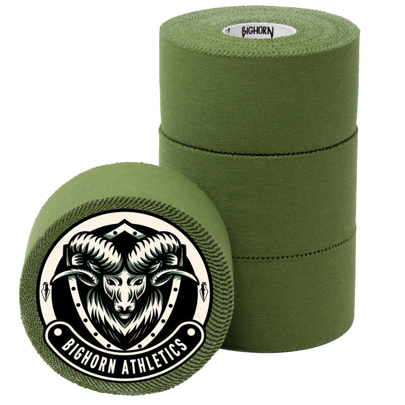Bighorn Athletics OD Green Sports Tape | EZ-Tear Athletic Tape for Wrist, Ankle & Foot Support | Zinc Oxide Infused Adhesive, Breathable Cotton Fabric, 1.5-Inch x 45-Feet, 4 Rolls, Military Green - BeesActive Australia