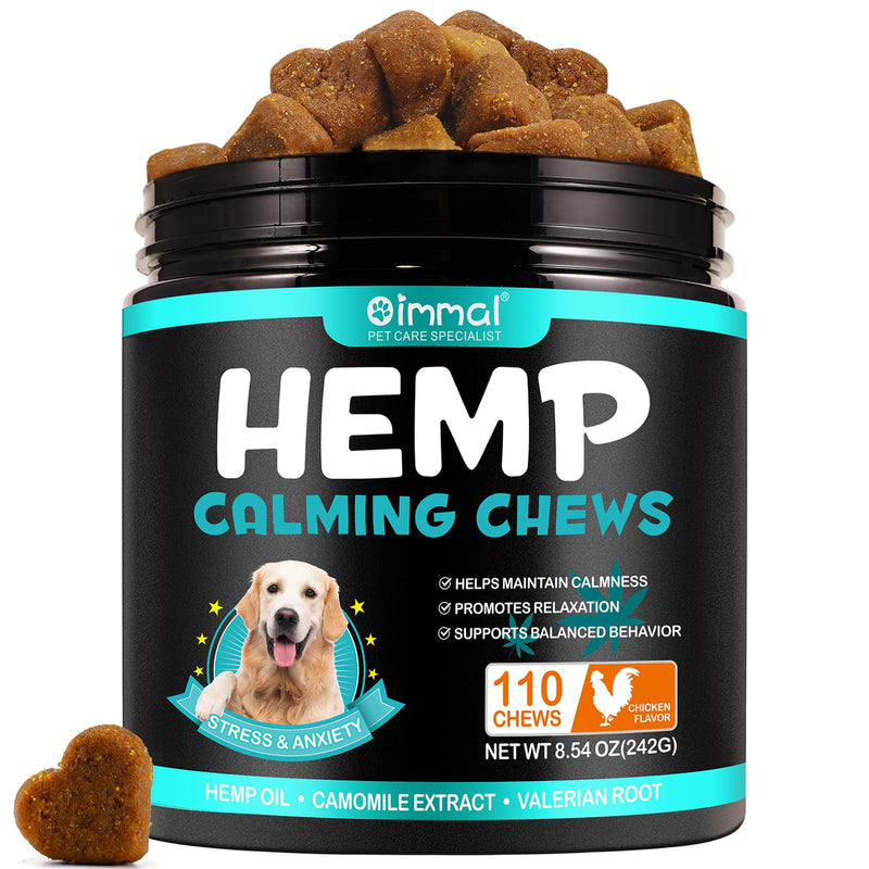 HUALIJIA Calming Treats For Dogs, 110 Count Hemp Calming Chews for Dogs - Reduce Stress Relief, Separation, Barking, Fireworks, Thunderstorms - 100% Natural Ingredients Dogs Calming Treats (Chicken) Chicken