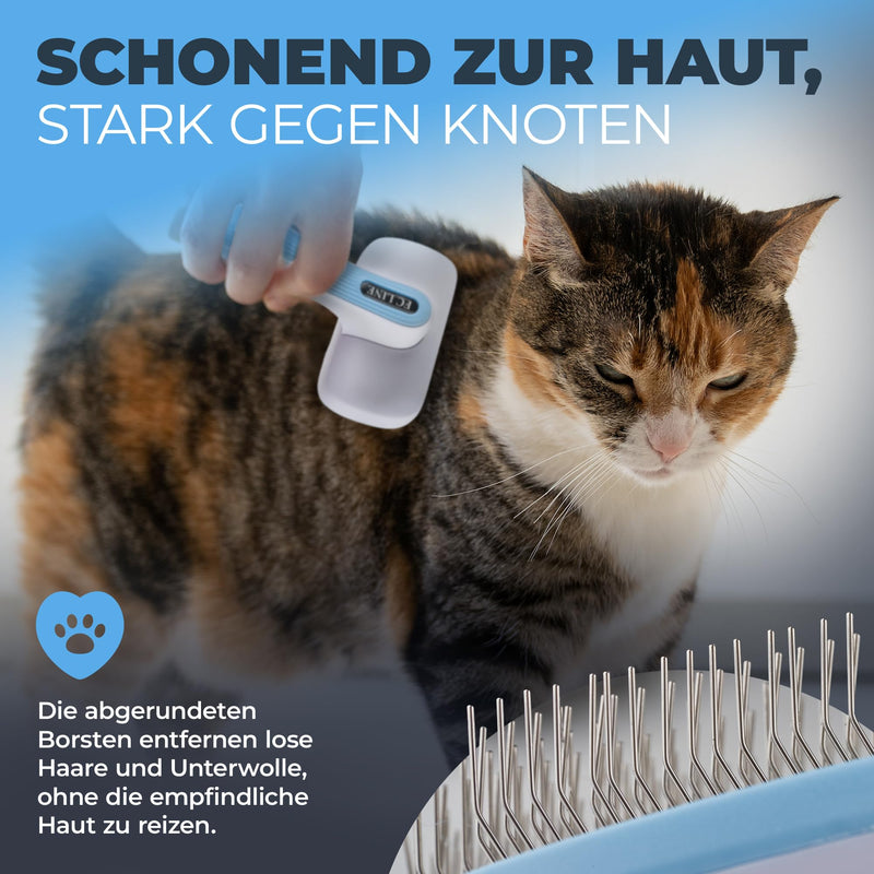 Cat brush [with cover] - grooming brush for long and short-haired cats, removes loose hair and tangles from your cat [auto-clean system] fur brush cat accessories, indoor cat brush | FC LINE - BeesActive Australia