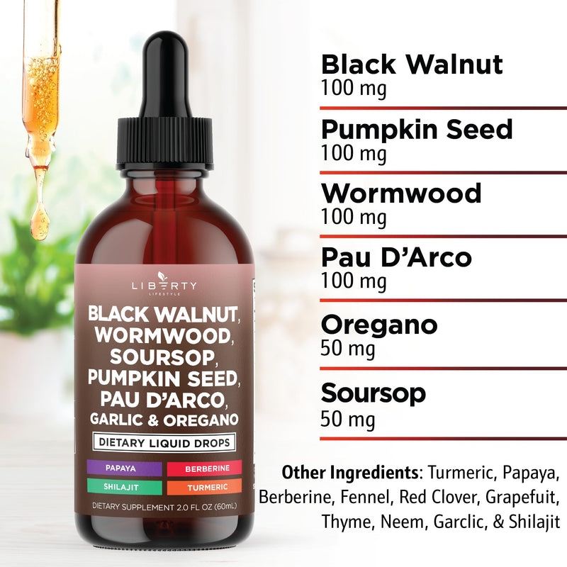 Defend Wormwood Black Walnut Cleanse for Humans Drops Liquid Soursop Garlic Pumpkin Seed PAU D'Arco Oil of Oregano Turmeric Berberine Neem Extract Hull Bark Tincture - 4 OZ 4 Fl. Oz (Pack of 2) - BeesActive Australia