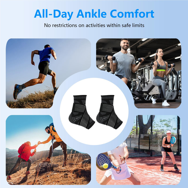 DRNAIETY Copper Ankle Brace for Men & Women - 1 Pair Adjustable Ankle Support Compression Sleeve for Plantar Fasciitis, Achilles Tendonitis, Foot Pain, Swelling, Sprains - Everyday Use (Black,L) Large Black