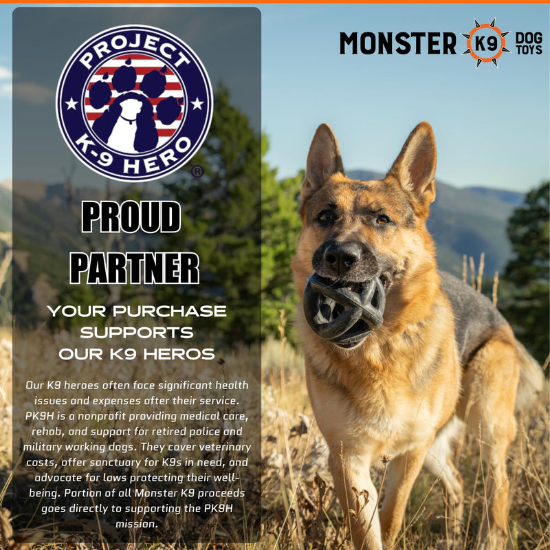 Monster K9 Indestructible Ring Ball - Lifetime Replacement - Medium & Large Breeds - Ultra Durable Dog Toy for Aggressive Chewers - Chew, Tug, & Fetch - 5.5" Black - Most Durable - BeesActive Australia