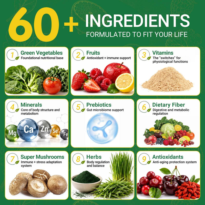 Greens Daily Gummies, Super Greens Multivitamin Gummy for Women and Men | Superfood Gummies with Spirulina, Chlorella, Adaptogens,Fruits, Vegetables, Support Digestion Gut Health - 20 Servings