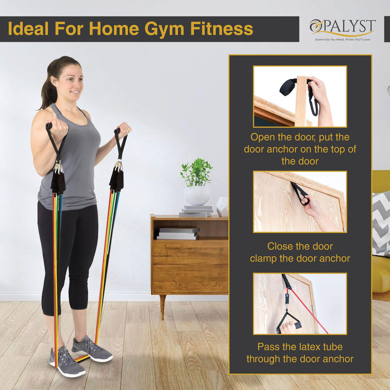 11pcs Resistance Band Set for Home Gym – Heavy Duty Exercise Tube Bands with Handles, Door Anchor & Ankle Straps – Full Body Workout Equipment for Strength Training, Yoga, Pilates, Physical Therapy