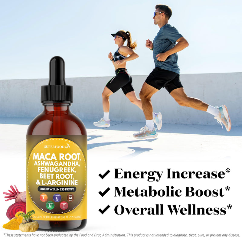 Superfood MD Maca Root Liquid Drops with Ashwagandha, Nettle, Fenugreek, Beet Root and L-Arginine Liquid Multivitamin for Women and Men - 4 Oz 2 Fl Oz (Pack of 2)