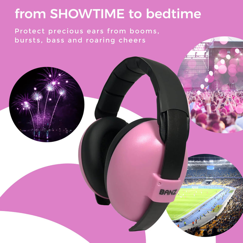 Banz Bubzee Baby Headphones for Noise Protection - Baby Ear Muffs, Newborn Infant & Toddler, 0 to 36 Months, Adjustable Pink - BeesActive Australia