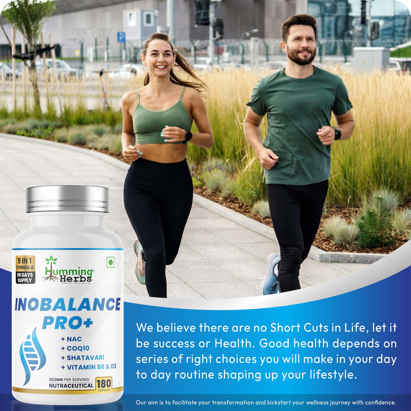Humming Herbs Inobalance Pro+ — Myo-Inositol, NAC, CoQ10, Shatavari, Zinc, L-Methylfolate, Vitamin B6 & D3 — 922 mg per Serving — 180 Veg Capsules (180) 180 Count (Pack of 1)