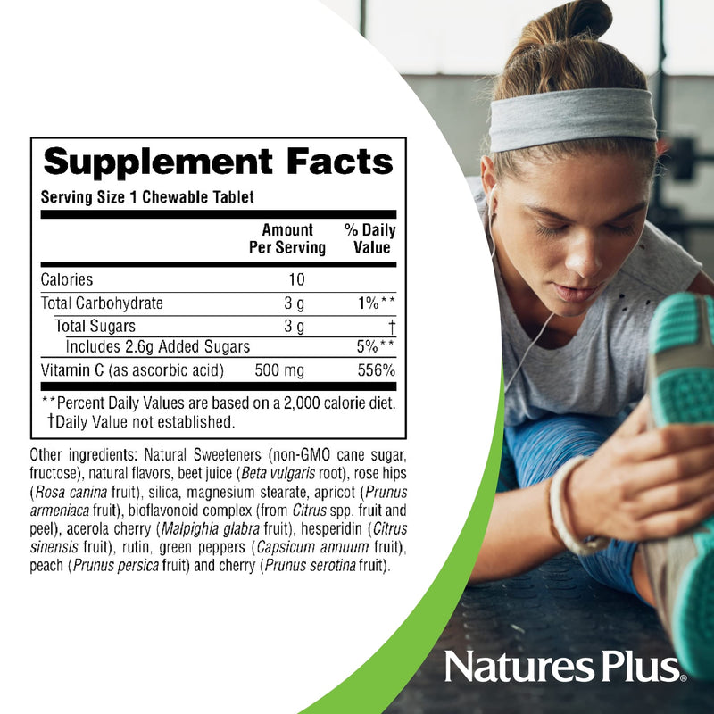 NaturesPlus Lovites - 90 Chewable, Heart-Shaped Tablets - 500mg Vitamin C - Natural Fruit Flavor - Vegan, Gluten Free - 90 Servings 90 Count (Pack of 1)