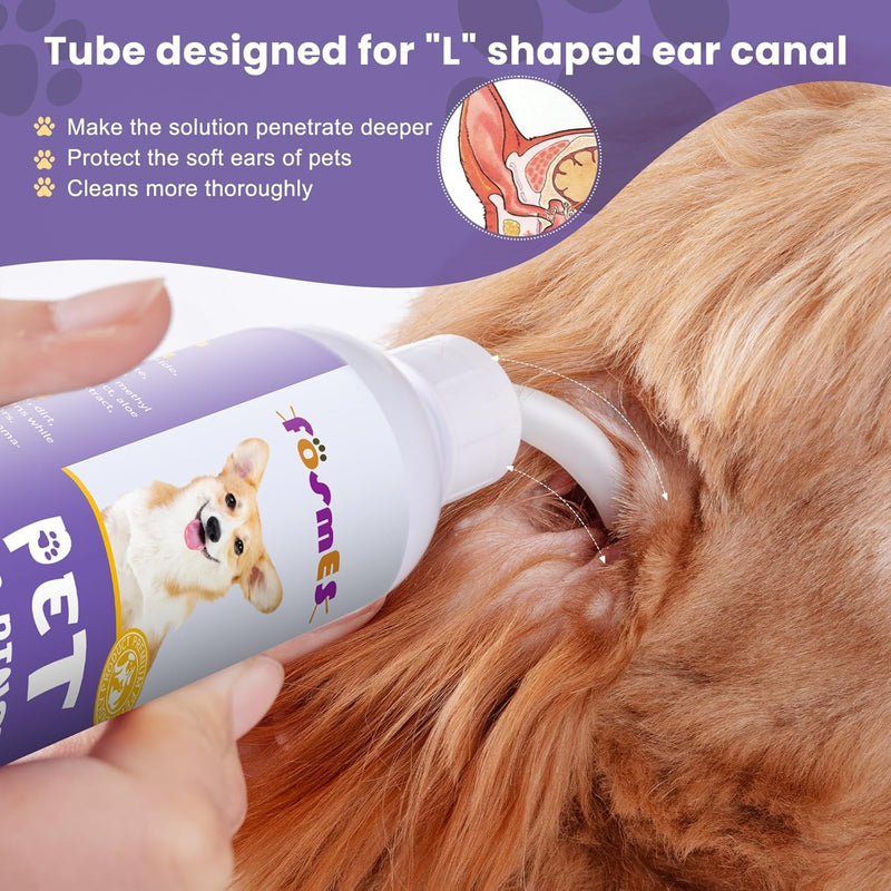 Dog Ear Cleaner, Soft Tube Ear Drops for Dogs, Relieves Ear Infections and Itching, Removes Earwax and Dirt, Suitable for Dogs and Cats, 120ml