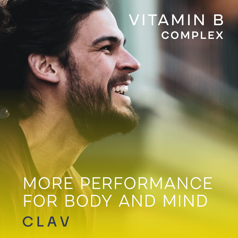 CLAV® Vitamin B Complex, All 8 B Vitamins, High Strength, 120 Capsules | For Energy, Nervous System & Reduced Tiredness, with B1, B2, B3, B5, B6, B12, Myo-Inositol & Choline, in Amber Glass, Vegan
