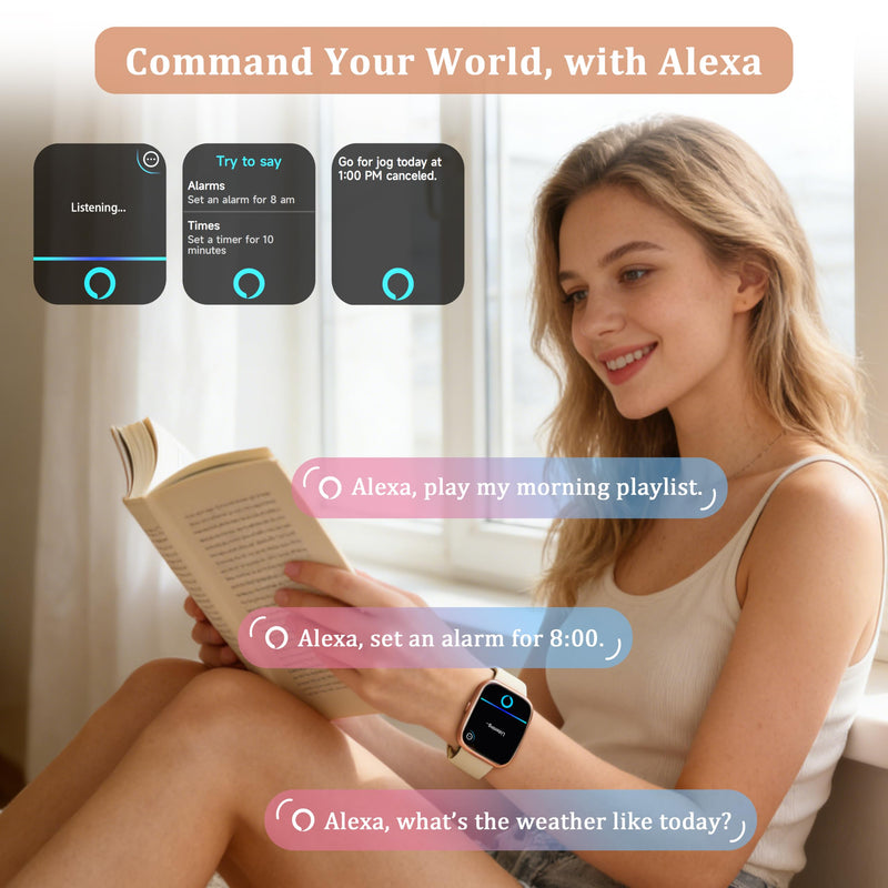Smart Watch for Women Men, 2026 Upgrade Smartwatch [2 Bands, 44mm case], 1.83" Fitness Tracker Watch Alexa Built-in, Make/Answer Call, HR Sleep Stress Monitor, IP68 Waterproof Step Counter Watch Pinkish Beige
