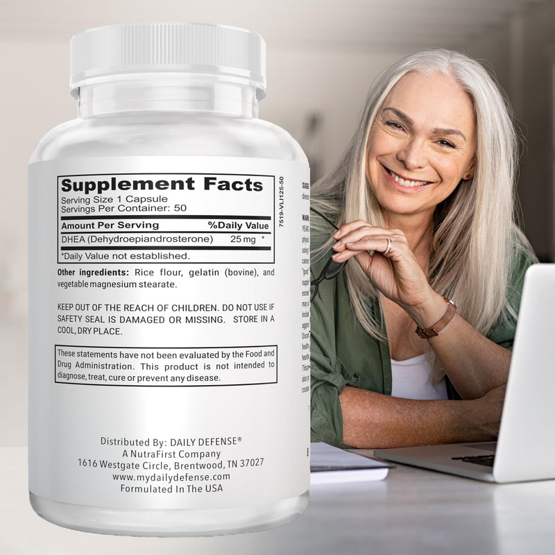 Pure DHEA 25mg for Women & Men DHEA Supplement for Women & Men - Just The Right Dose of DHEA Vitamins for Vitality, Energy Boost, & Mood Support - DHEA 25 mg per Capsule - 50 Capsules