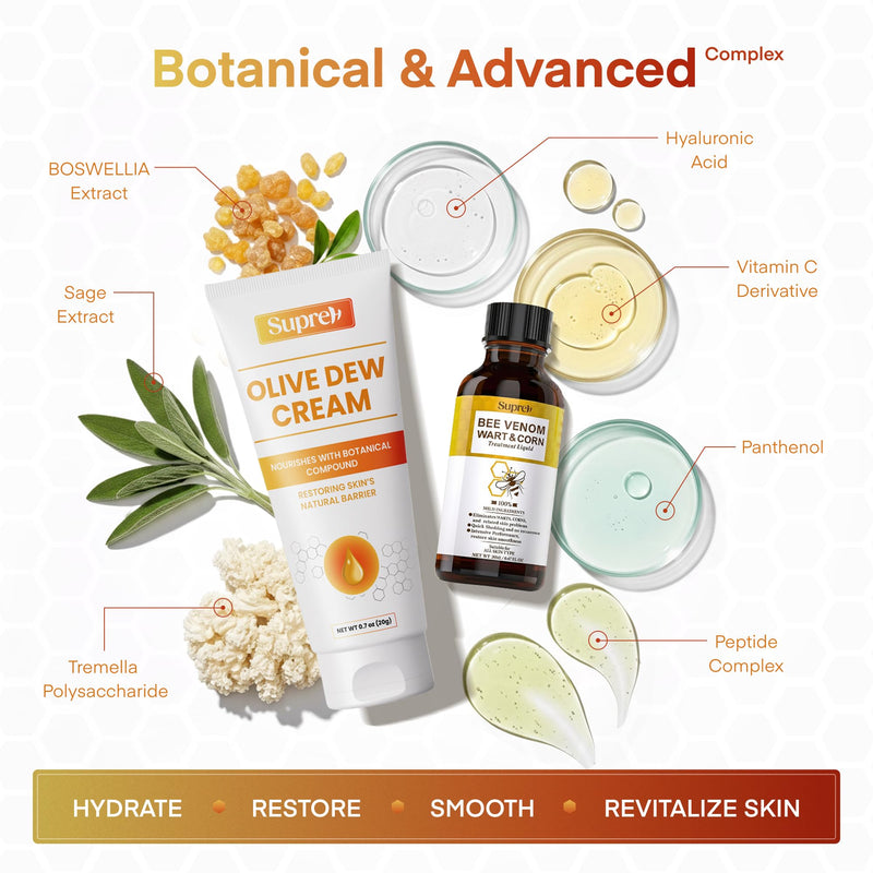 SupreH Bee Venom Wart Remover Kit: Maximum Strength Bee Venom Wart Solution with Botanical Skin Restore Cream - for Plantar and Common Wart 30 21 ML - BeesActive Australia