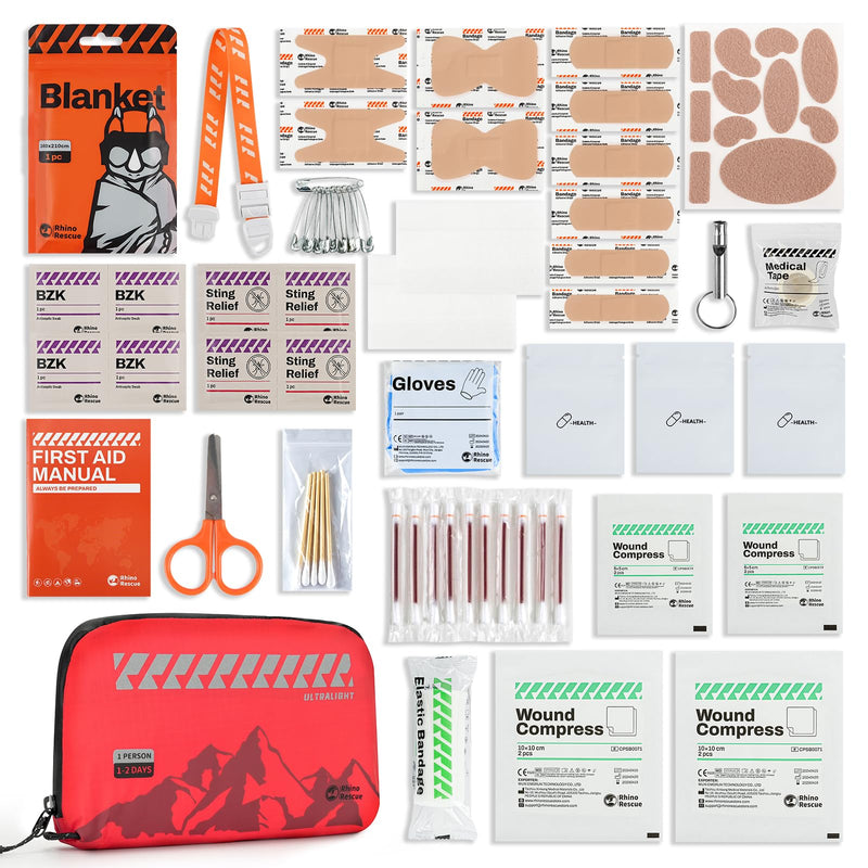 RHINO RESCUE Small First Aid Kit Ultralight Water-Resistent Medical Kit for Hiking, Backpacking, Cycling, Travel, Vehicles Mini - BeesActive Australia