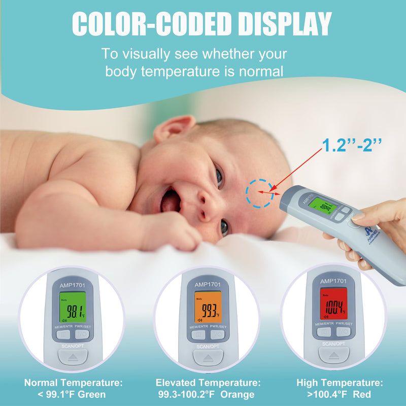 Amplim Medical Grade Forehead Thermometer for Adults, Kids, Baby, Non-Contact Digital Infrared Thermometer, Instant Read, Accurate & Fast Fever Detection, for Home, Clinic, Office Use Serenity