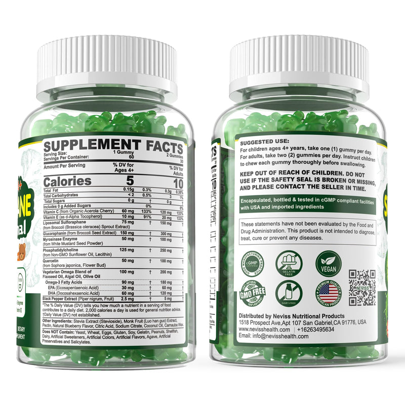 Liposomal Sulforaphane Supplement, Broccoli Gummies for Kids 4+ & Adults | Broccoli Sprouts Extract w/Myrosinase, Omega-3, Vitamin C, E, Supports Cognitive, Brain, Cellular Health, Antioxidant, 120Cts 60 Count (Pack of 2)