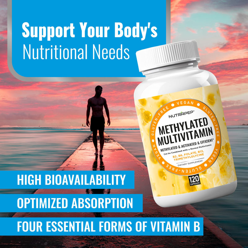 NutraPep Methylated Multivitamin for Men Women - 5-MTHF Riboflavin | Vitamin B2 B6 B12 B Complex Trimethylglycine Methyl Folate L Methylfolate Capsules Supplement