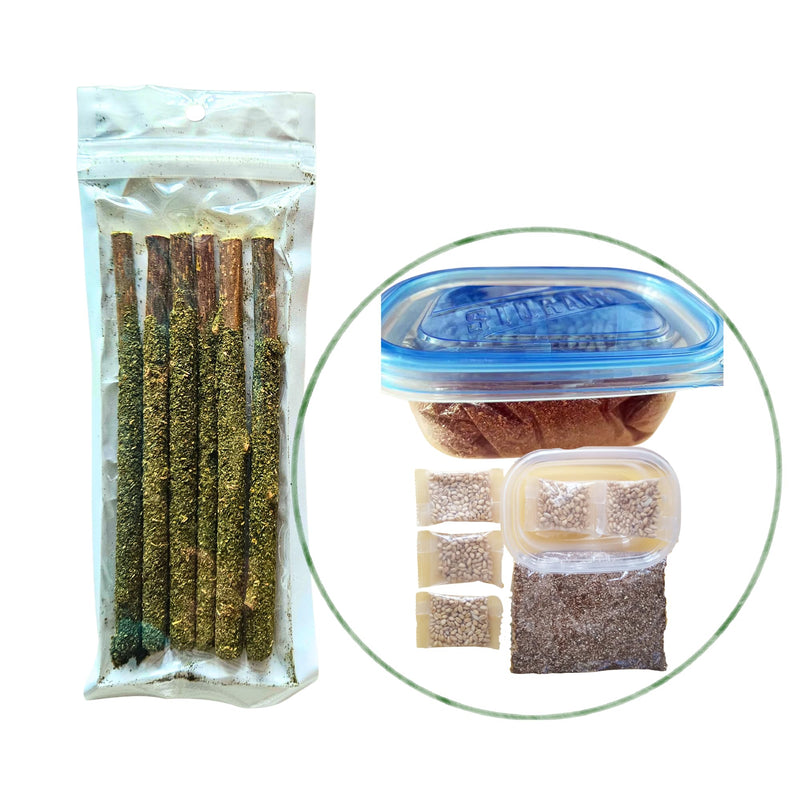 TheGuard Cat Grass Seeds Grow at Home Kit 5-Pack & Natural Wooden 6-Pack Catnip Sticks | Indoor Grass Seeds, Silvervine Matatabi Dental Chew Sticks for Indoor Pet Hairball Natural Chewer