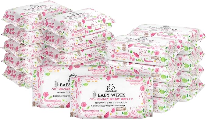 Mama Bear Baby Wipes, 99% Pure Water, Thick Type, Moisturized, Unscented, 60 Sheets x 20 Packs (1,200 Sheets), Case Product, Made in Japan - BeesActive Australia