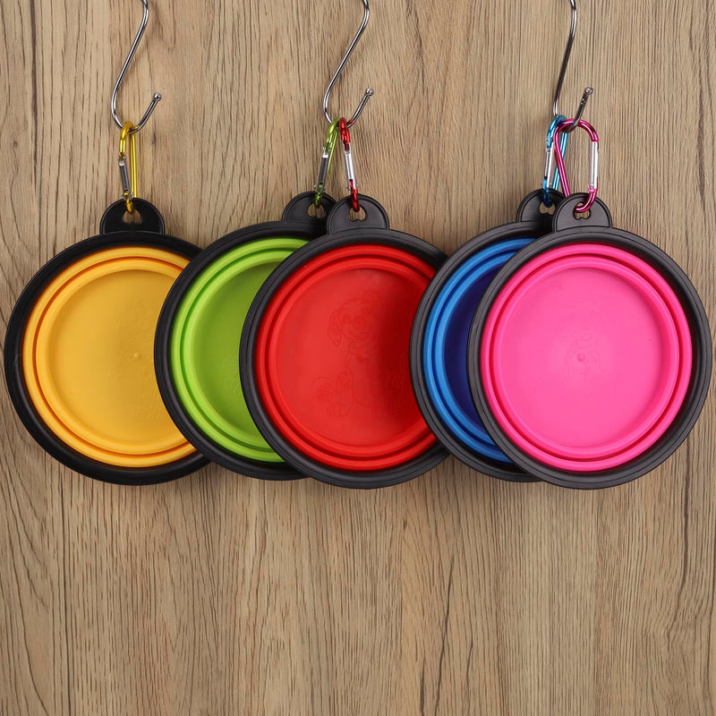 Collapsible Pet Bowls 5 Pack for Cats Dogs Outdoors Portable Feeding Watering Bowls for Traveling Hiking Walking Foldable Dishes with Carabiner (Red Pink Blue Green Yellow) - BeesActive Australia