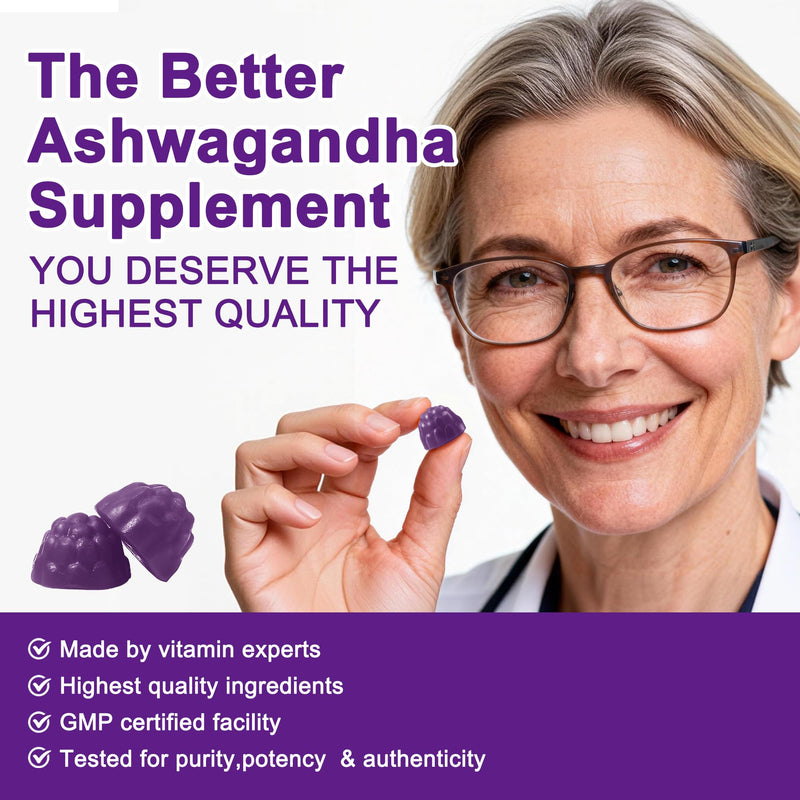 Ashwagandha Gummies & Vitamin D3 Gummies Organic Aswangdha Supplement for Improve Sleep, Stress Relief & Mood Calm (Grape Berry,Non-GMO, Gluten-Free & Sugar Free)-2 Pack 60 Count (Pack of 2) Grape