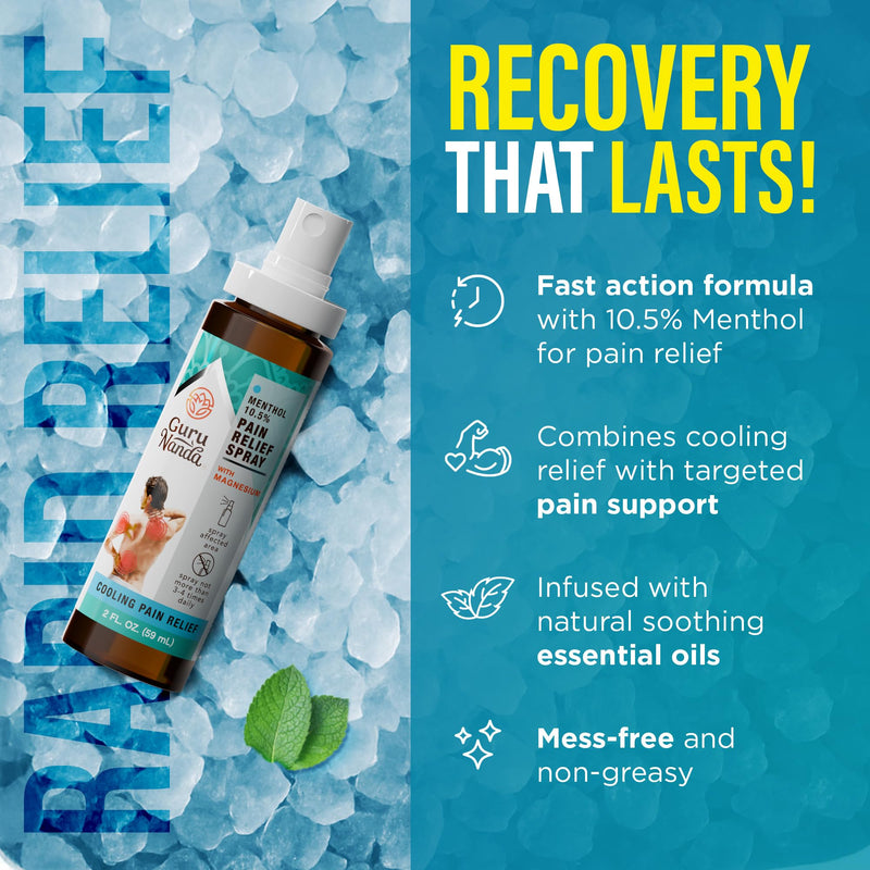 GuruNanda Menthol with Magnesium Spray for Pain Relief ‚Äì 10.5% Menthol Cooling Spray for Muscle, Joint & Back Discomfort ‚Äì No-Mess, Fast-Acting Relief, Pack of 3 - BeesActive Australia